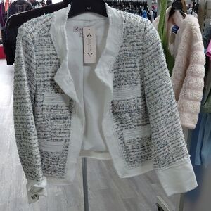 Nanette Lepore White and Blue Tweed Blazer